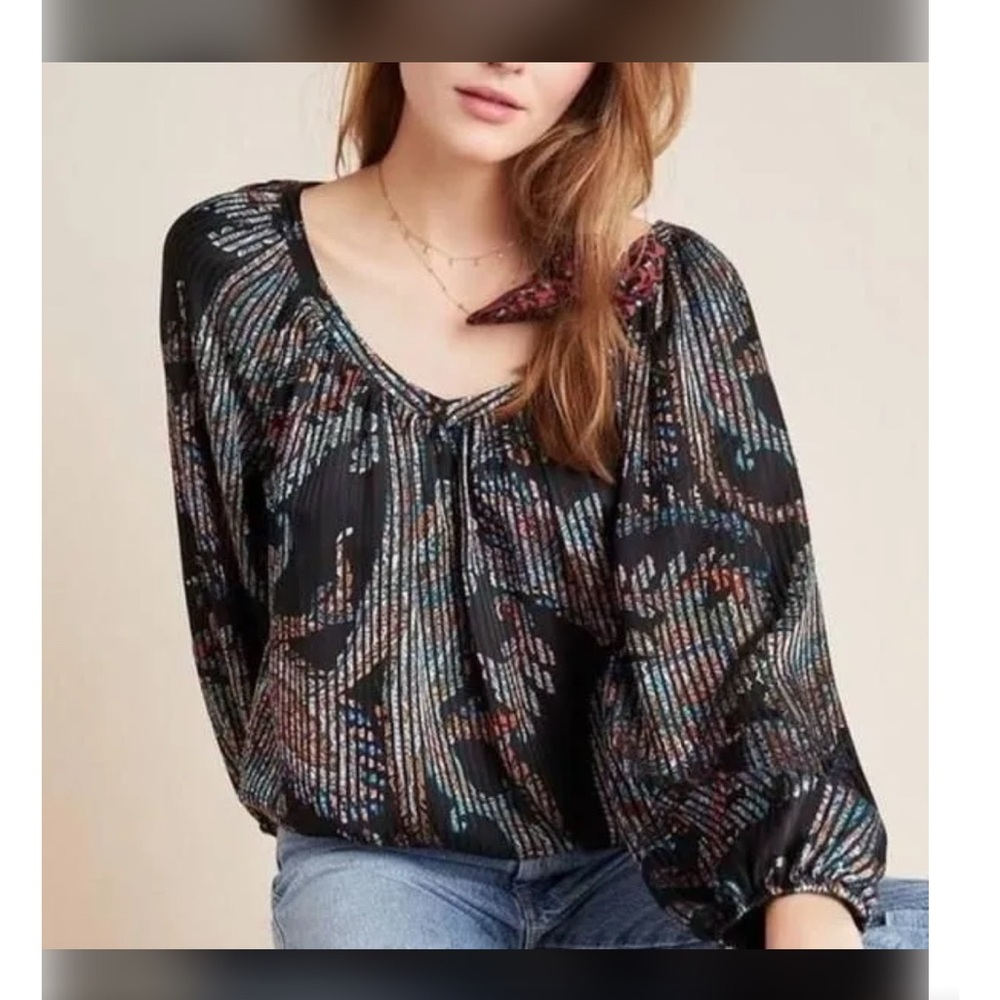 Women's Anthropologie Multicolor flouncy Blouse SIZE M